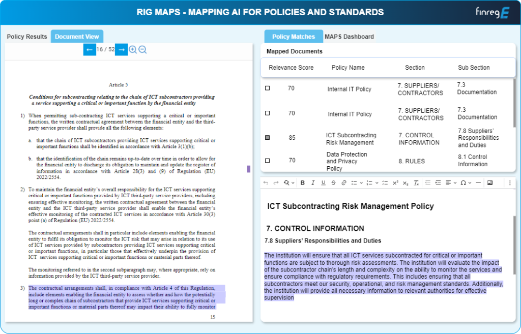 DORA, Policy Mapping, RIG, GenAI